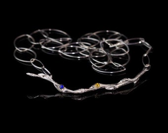 OPAL and CITRINE TWIG | Sterling Silver Necklace (Free Shipping worldwide)