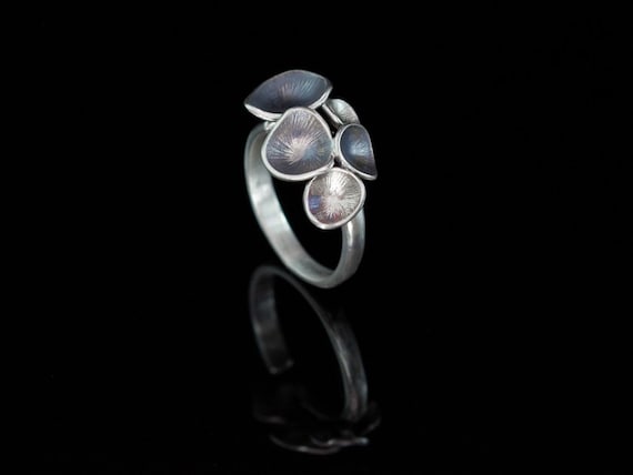Little Enchanted Mushrooms (Dark Version) | Ring Topped with Tiny Seed Pods Cast in Sterling Silver
