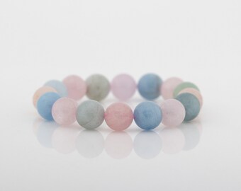 AQUAMARINE AND BERYL | Bracelet from super smooth spheres *Free Shipping*