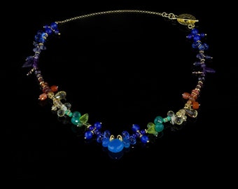 Algorithm of colours - Colourful Precious gemstones necklace with 24ct vermeil gold works (Made to order)