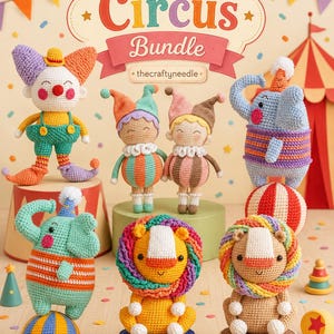 Crochet Circus bundle PDF Pattern, Amigurumi Jester Doll Tutorial, Cute Clown Doll Crochet Pattern,  Circus Toy PDF