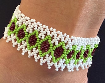 Perlen Fußkettchen, authentische Handarbeit, Amazonas Stammes-Zeremonialschmuck, Ashaninka Artisan Made - Brasilien