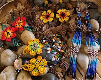 Perlen Ohrringe, authentische indigene Handarbeit, Amazon Tribal Schmuck, Ashaninka & Kuntanawa Artisans Made - Brasilien