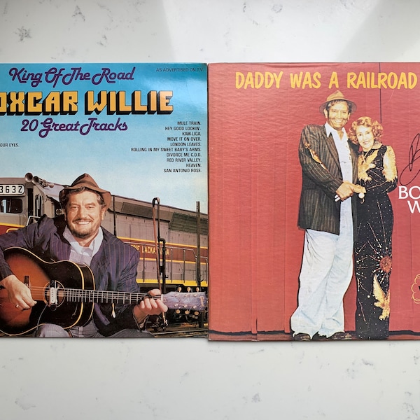 Boxcar Willie autographed Daddy Was a Railroad man and King of the Road, 20 Great Tracks 1970's Vintage Country Records