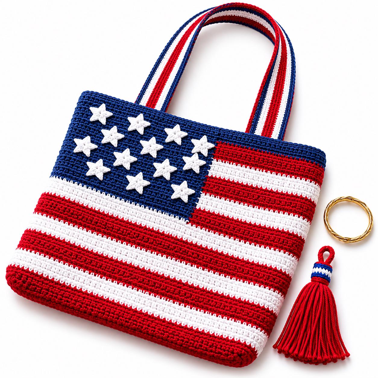 33 Crochet Purses and Bags To Make at Home: Fresh Patterns for Everyday Carryalls 21 Crochet USA Flag Tote Bag