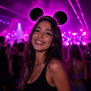 Diadema con orejas de ratón de neón LED, diadema luminosa para festivales, fiestas rave, de disfraces y carnaval / Diadema rave de Mickey Mouse