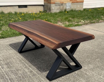 Modern Live Edge Walnut Coffee Table with Metal X Legs