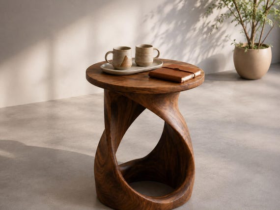 Organic Luxury Modern Solid Wood Side Table for Living Room