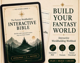 Fantasy Worldbuilding Workbook, Hyperlinked Interactive PDF for Writers and Game Masters