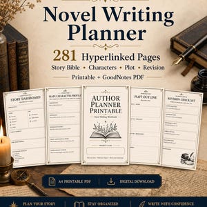 Planificateur complet d'écriture de roman et guide narratif, PDF de 281 pages