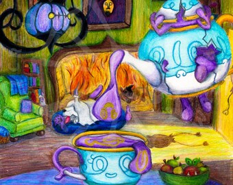 Sinistea Polteageist Art Print, Haunted Tea Party Wall Art, Pokemon Ghost Fan Art, Spooky Kitchen Decor, Halloween Room Decor