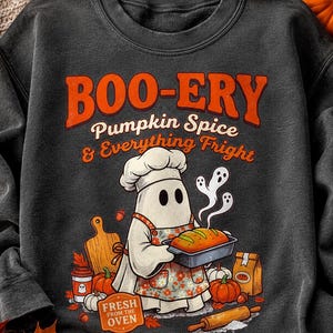 Boo-ery PNG| Pumpkin Spice everything Fright Sublimation Design|Retro Halloween Ghost Chef Shirt PNG| Spooky Season  DTF Digital Download