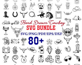 Cowboy SVG-bundel, Western SVG-bundel, Cowgirl SVG, Rodeo clipart, Wild West SVG, SVG-bundel met getekende cowboys.