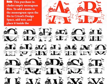 Halloween Monogram SVG Bundel, A-Z Alfabet Monogram SVG, Blanco Letter Monogram, SVG, Spook Pompoen Vleermuis Snijbestand.