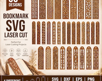 53 dekorative Lesezeichen-SVG-Dateien, geometrische und Natur-Lesezeichen-Schnittdateien, Lasergravurvorlagen, kommerzielle Nutzung, sofortiger Download.