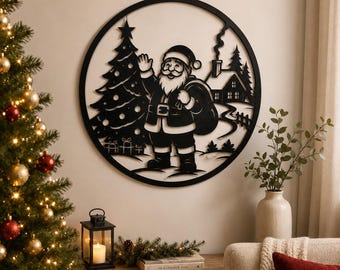 Weihnachtsmann-Silhouette (SVG), Weihnachtsmann-Laserschnittdatei, Weihnachtsschmuck (SVG), Glowforge-Design, Weihnachtspapierschnitt-Download.