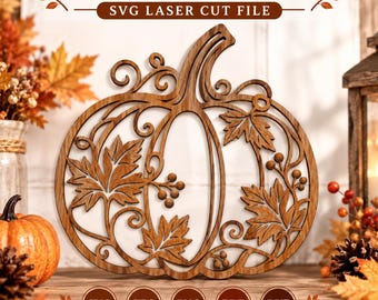 Herfstpompoen SVG, Lasersnijbestand voor een herfstpompoen, Pompoenblad SVG, Snijbestand voor herfstdecoratie, Lasersnijbestand voor een Glowforge pompoen.