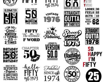 50e verjaardag svg-bundel, vijftig verjaardag SVG, vintage 1974 SVG, grappige verjaardag shirt svg, verjaardag bundel, 50 and Fabulous svg, rechte SVG