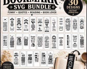 Bundel met SVG-bestanden voor bladwijzers, 30 ontwerpen voor boekenliefhebbers, snijbestanden voor leesbladwijzers, SVG-bestanden voor boekenwurmen, bladwijzer-svg.