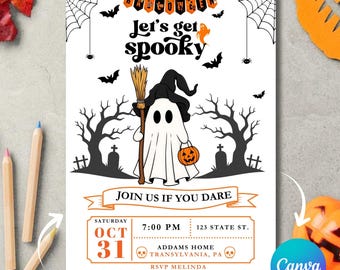 Sjabloon voor een Halloweenfeestuitnodiging, bewerkbare Canva-uitnodiging, griezelige Halloweenfeestuitnodiging, printbare Halloweenuitnodiging, spookuitnodiging