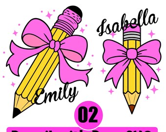 Potlood met strik SVG, Gepersonaliseerd potlood SVG, School SVG, Leraar SVG, Terug naar school SVG, schattig potlood SVG.