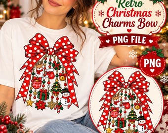 Retro kerststrik PNG, feestelijke strik clipart, kerstbedeltjes ontwerp, rode strik met stippen, feestelijke shirt sublimatie, digitale download knutselwerk