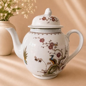 Sällsynt vintage Wedgwood Old Chelsea tekanna, Georgetown-kollektionen, tillverkad i England 1970-talet, Chinoiserie, ersättningsporslin