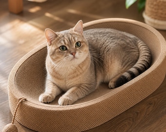 Ovale krabpaal/kattenmand van sisaltouw, moderne kattenloungebank/speelgoed