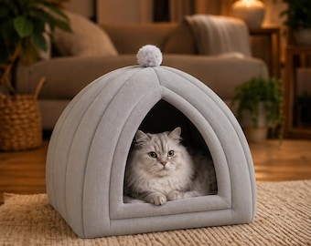 Cat Bed Cave for Indoor Cats, Cozy Felt Cat House, Washable Pet Bed, Kitten Sleeping Pod, Cat Lover Gift, Modern Cat Furniture