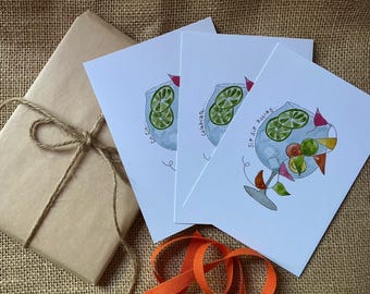 Set of 3 Watercolour cocktail greeting cards | Gin & Tonic | Blank or personalized | Birthday, thank you, celebration, hen night cards