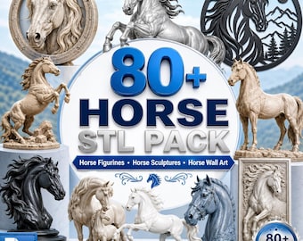 80+ Horse STL Pack | Horse Figurines 3D Print Files | Horse Sculptures & Wall Art | Equestrian Decor | Printable STL Bundle