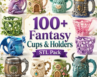 Fantasy Cups & Holders STL Pack | 3D Printable Dragon, Skull Tankard (Digital Download)