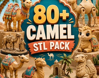 Paquete de más de 80 archivos STL de camellos / Modelos de camellos imprimibles en 3D / Camellos en miniatura, juguetes articulados, figuras y dioramas / Descarga digital
