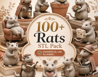 100+ Rats STL Bundle | 3D Printable Rat Models | Miniature Animal Figurines | STL Files for 3D Printing | Commercial Use Allowed