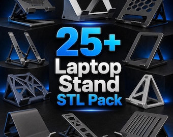 Paquete de más de 25 soportes para portátiles en formato STL / Paquete de soportes para portátiles imprimibles en 3D / Archivos de soportes de escritorio ajustables / Modelos de soportes ergonómicos modernos