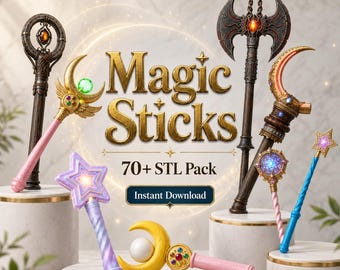70+ Magic Wand STL Bundle, Fantasy Staff 3D Print Files, Commercial Use, Instant Download