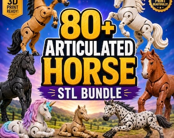 80+ Articulated Horse STL Bundle | 3D Printable Flexi Horse Models | Poseable Toy Horses | Digital Download | Fidget Animal