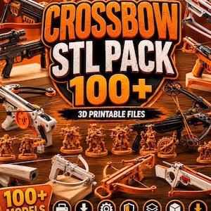 100+ Crossbow STL Bundle | 3D Printable Models | Fantasy Weapon Pack | Tabletop RPG Miniatures | Commercial Use Files