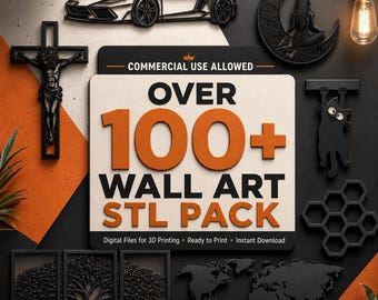 Paquete de más de 100 archivos STL de arte mural 3D: diseños geométricos modernos, de naturaleza y de coches (descarga digital).