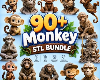 Paquete de más de 90 archivos STL de monos: impresiones 3D de dibujos animados, realistas, chibi y fantasía.