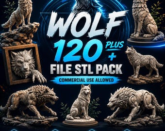 Paquete de más de 120 archivos STL de lobos / Modelos de lobos imprimibles en 3D / Archivos digitales STL para impresión 3D / Figuritas, miniaturas y esculturas de lobos / Uso comercial