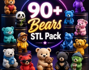 90+ Cute Bear STL Pack | 3D Printable Bear Models | Kawaii Toy Figurines Bundle | Instant Download STL Files