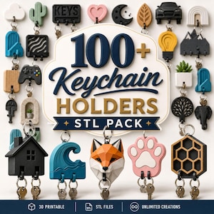 100+ sleutelhangerhouders STL-pakket | Bundel met 3D-afdrukbare sleutelhaken (digitale download)