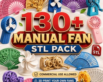 130+ Manual Fan STL Files | 3D Printable Hand Fans, Decorative, Foldable (Commercial Use)