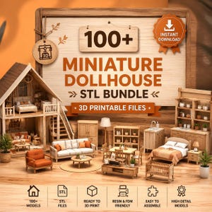100+ miniatyrdockhus i STL-format | 3D-utskrivbara möbler och rum (digital nedladdning)
