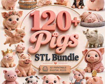 120+ Pigs STL Bundle | 3D Printable Pig Figurines | Cute Animal STL Files | Digital Download | Mini Pig Models for 3D Printing