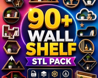 Paquete de más de 90 estantes de pared en formato STL / Paquete de estantes de pared imprimibles en 3D / Archivos STL de estantes flotantes / Decoración moderna para el hogar / Descarga digital / Modelos 3D