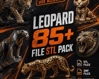 Leopard 3D Print STL Bundle | 85+ Leopard Models | 3MF Files | Instant Download | 3D Printable Animal Figurines
