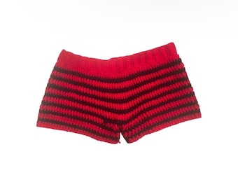 Red & Black Crochet Shorts