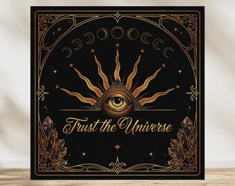Vertraue dem Universum – Digitales Poster | Mystische spirituelle Dekoration | Himmlisches Auge und Mond | Sofort-Download